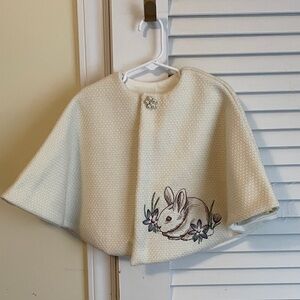 Charming Cream Cape with Bunny Embroidery